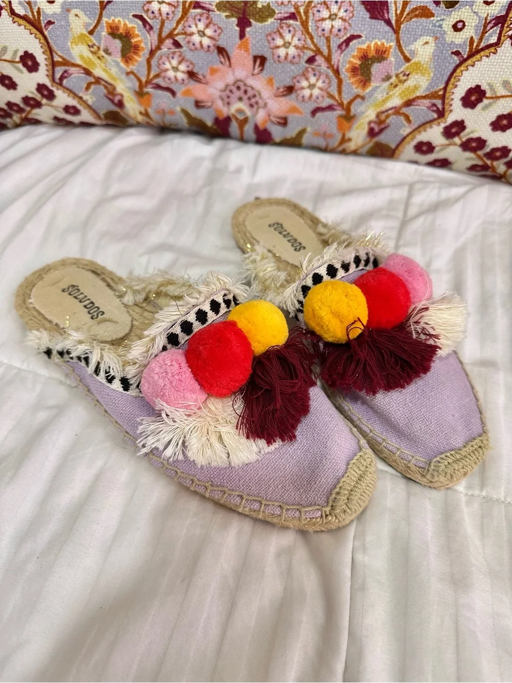 Soludos Coco Lilac Multicolor Pom Pom Espadrille Slides Sz 6 Anthroplogie Boho